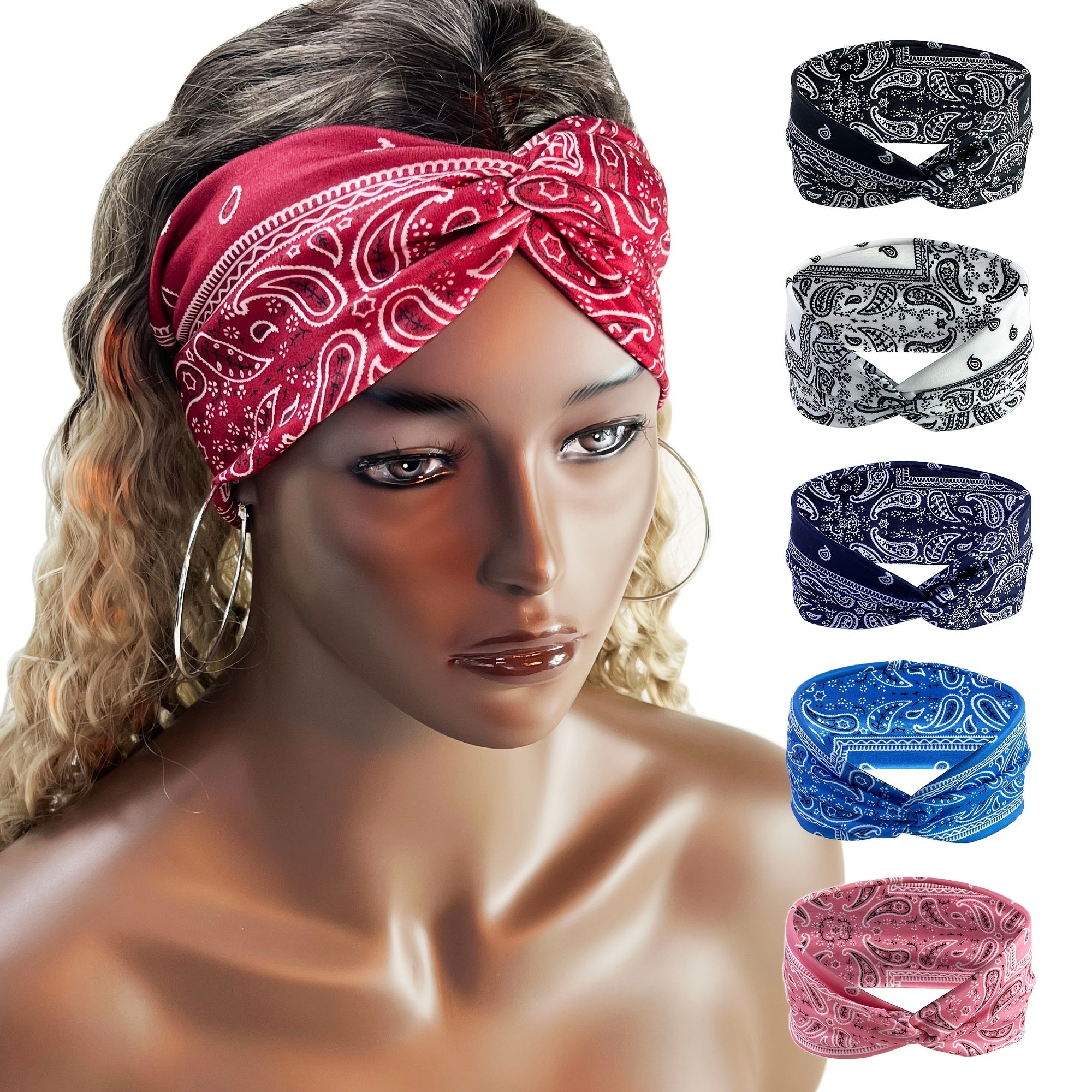 Paisley Boho Headband Wide Sweatbands Hair Accessories Stretch Headband
