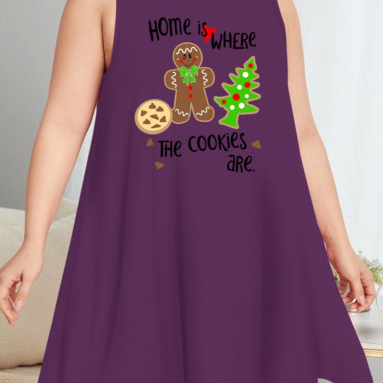 Xmas Nightdress Women's Plus Christmas Tree Cookie Print