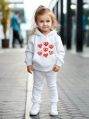 Girls Heart Pattern Hooded Sweatshirt Sweatpants Set