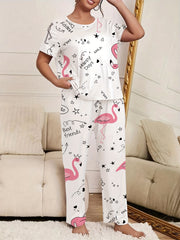Flamingo & Heart Print Cami Top & Pants Lounge Set