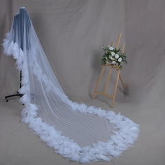 Romantic Bridal Veil with Comb and Long Train Wedding Accessory