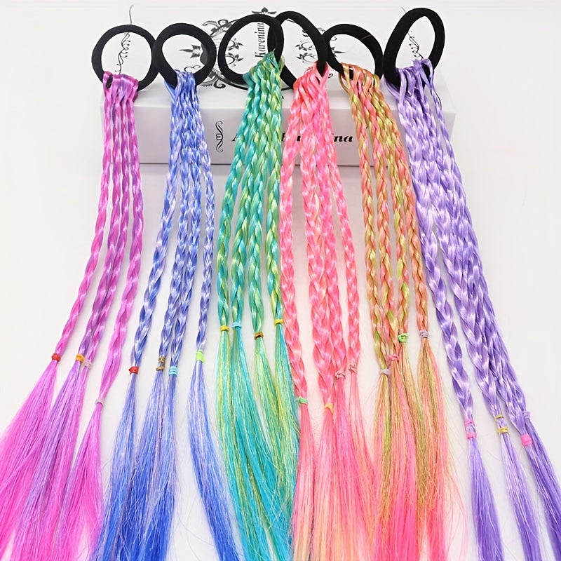 Colorful Ponytail Wig Hair Extension 6pcs Set Girls Hair Tie Accessory
