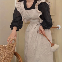 Lotus Leaf Lace Cotton Linen Apron Kitchen Cafe Work Apron