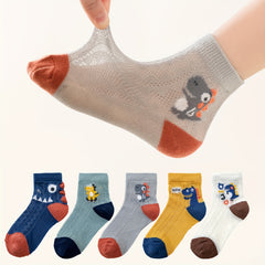 5 Pairs Kids Dino Socks, Breathable Mesh Boys Summer Socks