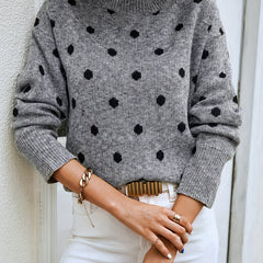 Polka Dot Crew Neck Pullover Sweater for Women