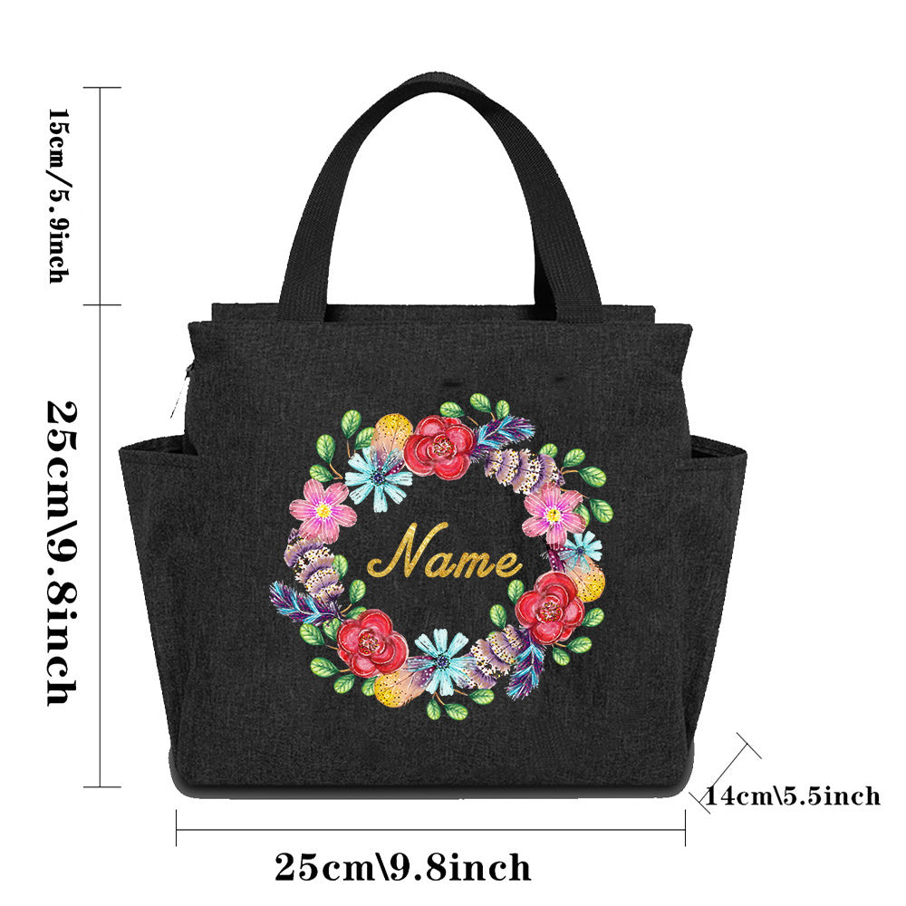 Insulated Lunch Bag Canvas Thermal Bento Box Handbag Large Capacity