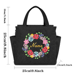 Insulated Lunch Bag Canvas Thermal Bento Box Handbag Large Capacity