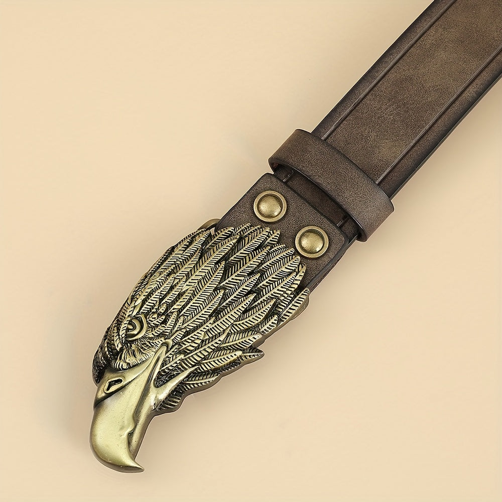 Men's Vintage Alloy Eagle Head Buckle Belt Retro PU Leather Belt