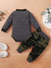 2pcs Baby Boys Plaid Onesie & Pants Spring Autumn Clothes Sets