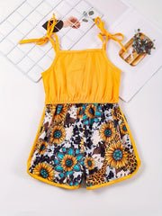 Toddler Girls Sunflower Leopard & Bull Head Cami Romper Jumpsuit