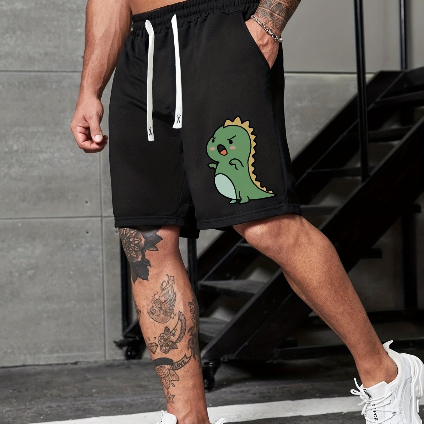 Men's Dino Print Quick Dry Shorts for Summer Outdoor Activities