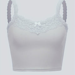 Lace Trim Cami Top with Bow Tie