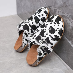 Cow Pattern Canvas Skate Shoes Slip On Slide Retro Flat Loafer