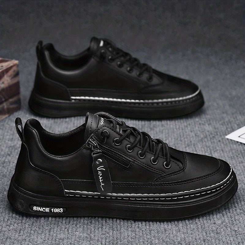 Men's Lace up Sneakers Side Zipper Casual Walking Shoes Breathable Skate Shoes