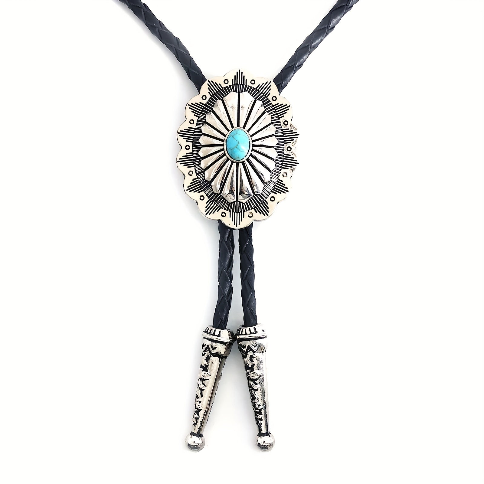 Vintage Turquoise Stone Bolo Tie Retro Mens Necktie