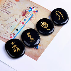 4Pcs Natural Crystal Engraved Chakra Symbols Palm Stones for Reiki Ornaments