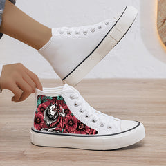 Flower Print Plush Lined Thermal Chunky Canvas Sneakers