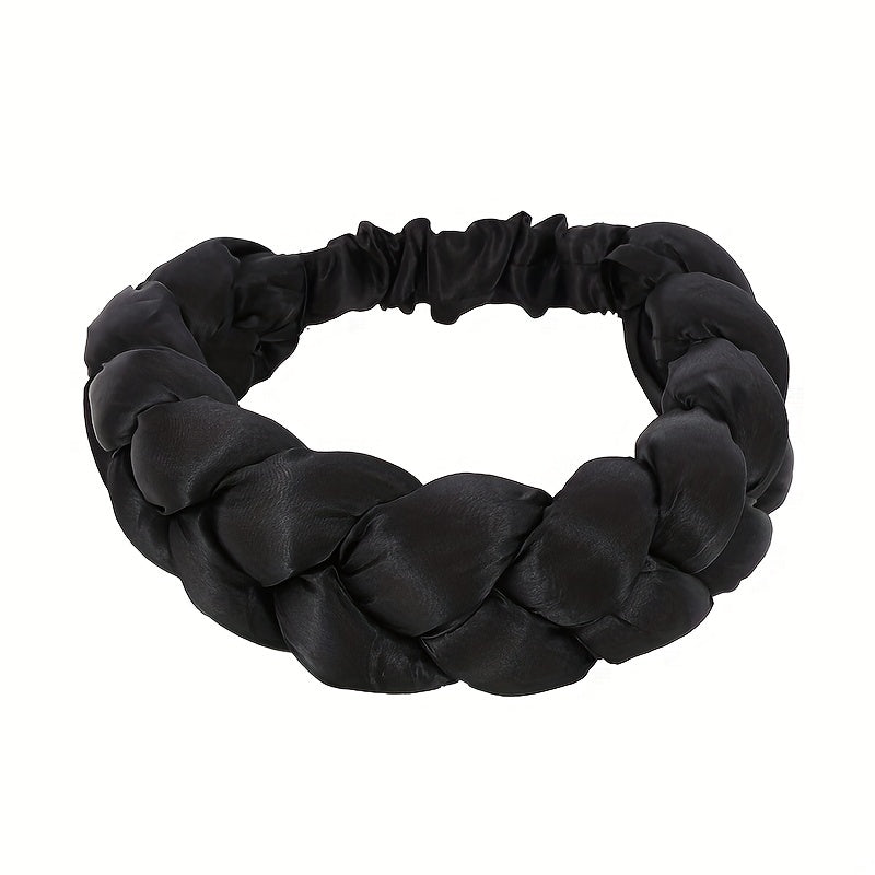 Satin Twisted Braided Headband Women Turban Elastic Solid Head Wrap Hairband