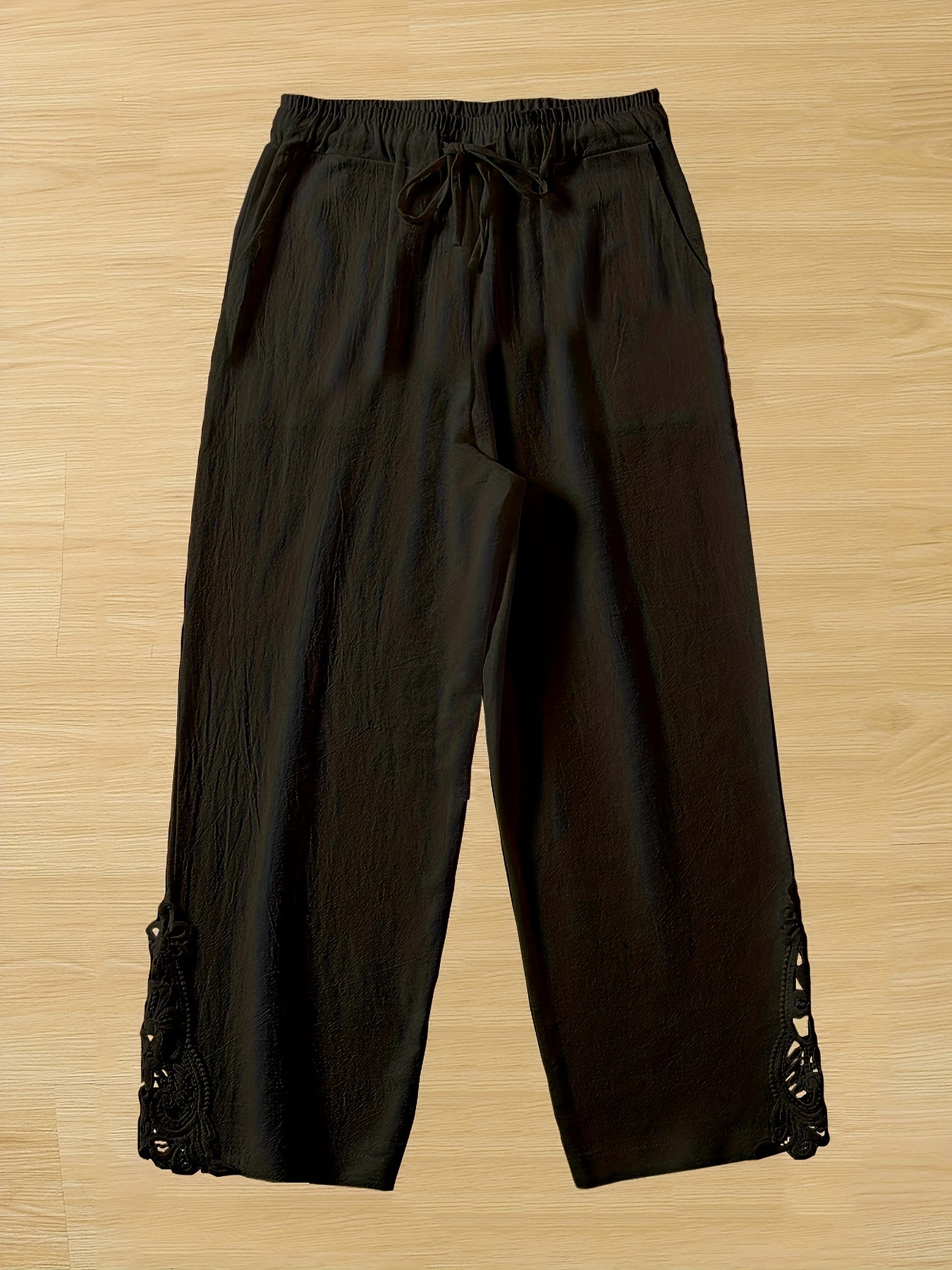 Lace Drawstring Waist Pants Solid Loose Casual Pants