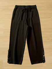 Lace Drawstring Waist Pants Solid Loose Casual Pants