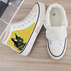 Cat Print Plush Lined Chunky Canvas Sneakers Fall Winter Warm Non Slip Shoes