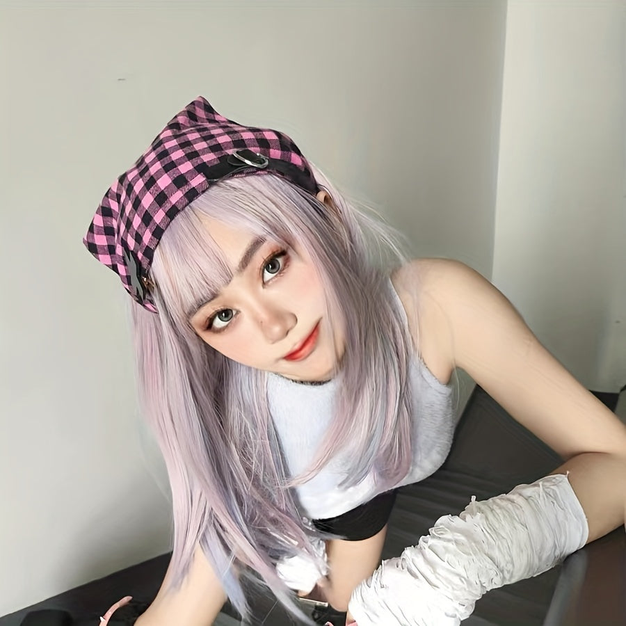 Y2K Plaid Pattern Triangle Scarf Vintage Headband Turban Bandana Women Head Wrap