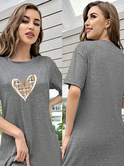 Heart Print NightDress Short Sleeve Pajama Dress Women's Sleepwear