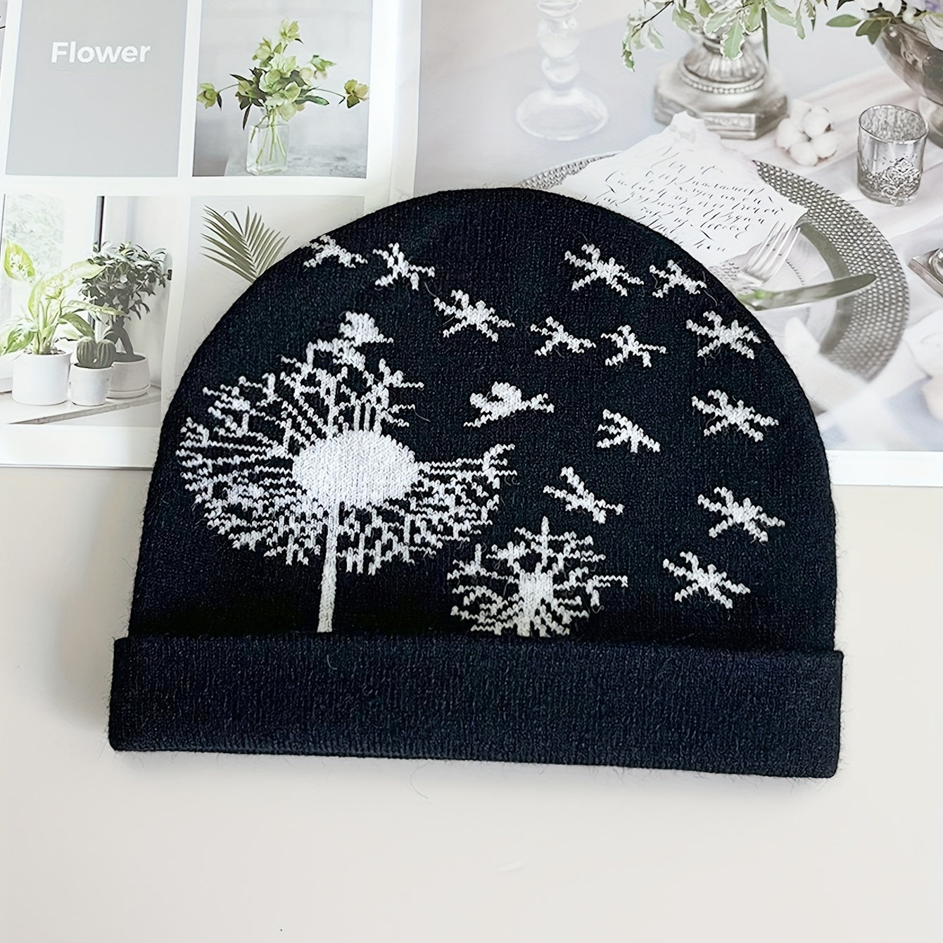Dandelion Jacquard Beanie Soft Knit Hat Hip Hop Warm Skull Cap