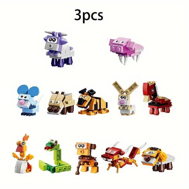3pcs Animal Building Blocks in Vibrant Colors
