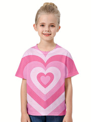 3D Heart Graphic Short Sleeve T shirt Kids Pullover Summer Clothes