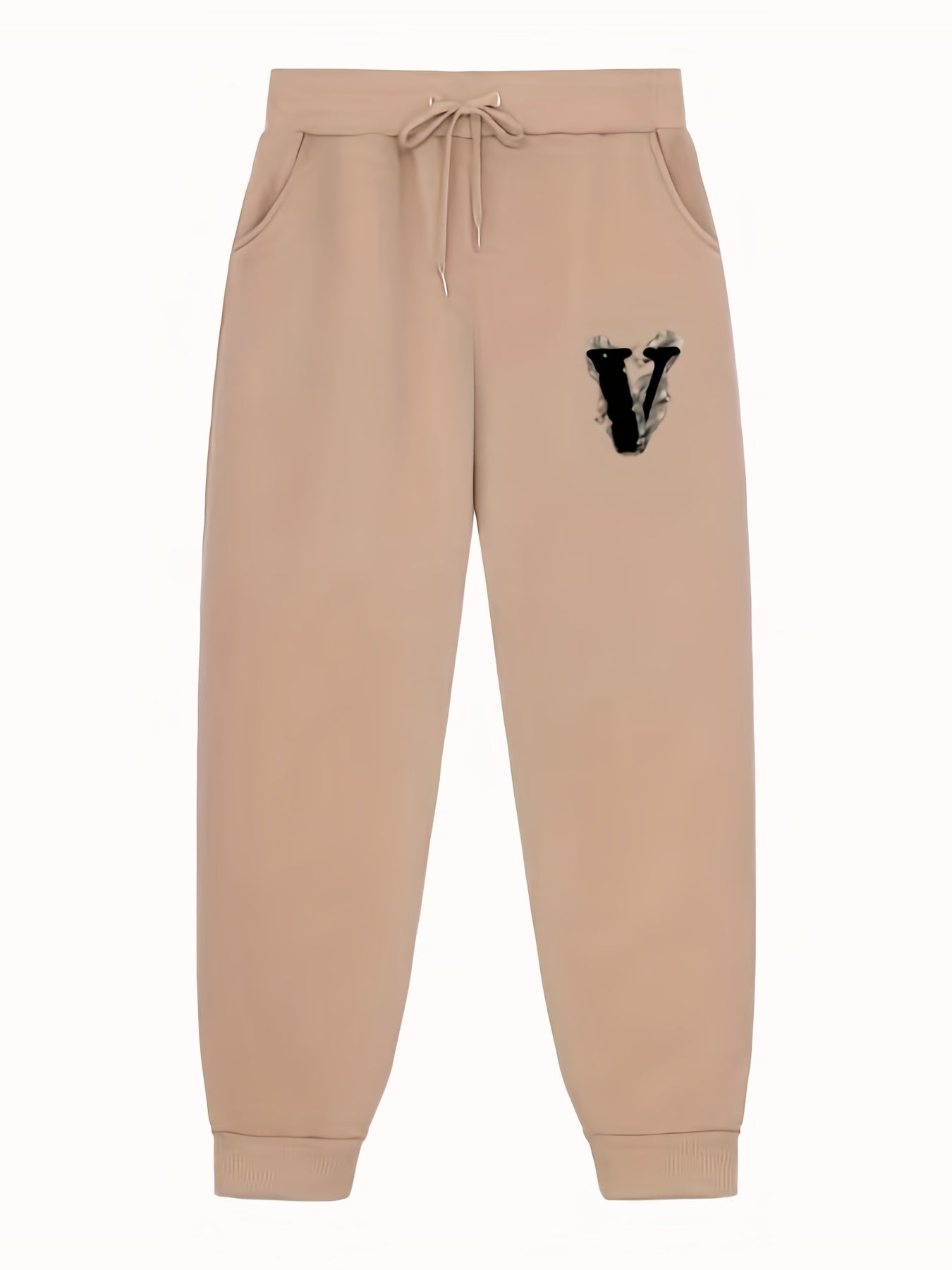 Men's V Print Joggers With Pockets Stretch Waist Casual Pants