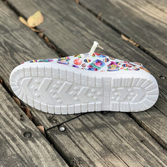 Women's Cartoon Figure & Eggs Print Sneakers Soft Sole Casual Flats