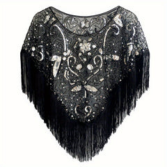 Vintage Tassel Sequins Embroidery Shawl Flapper Wrap Cardigan Cloak