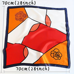 Flower Print Square Scarf Block Neckerchief Silk Bandana Head Wrap