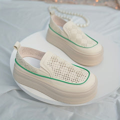 Women's Platform Loafers Hollow Out Breathable Slip On Shoes