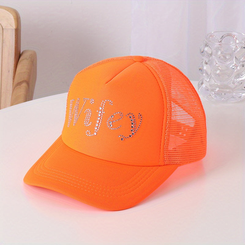 Rhinestone Wifey Y2K Trucker Hat Candy Mesh Baseball Cap