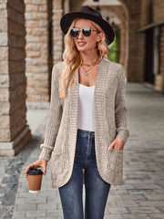 Ribbed Long Sleeve Open Front Cardigan With Pockets