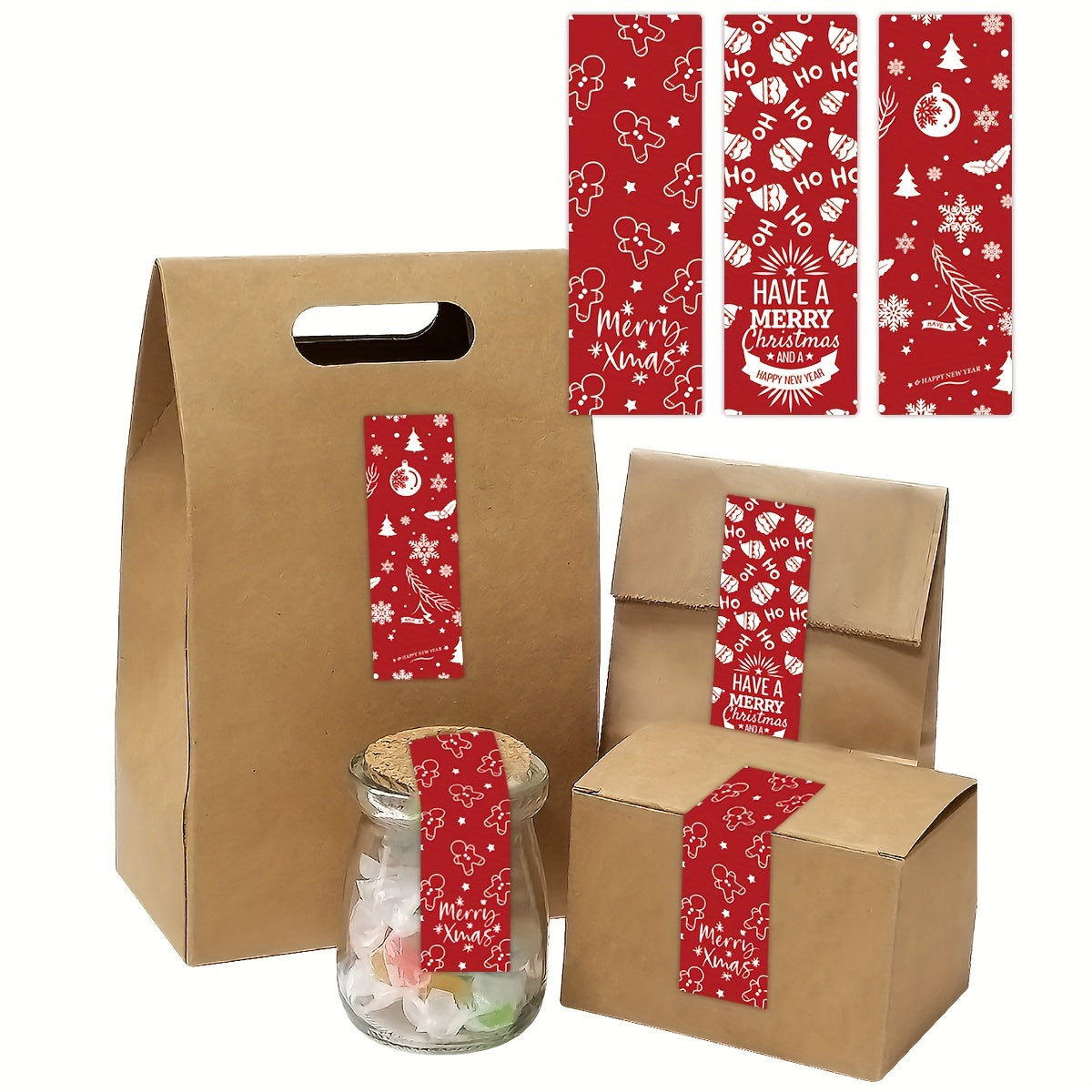 90pcs Merry Christmas Stickers Labels Holiday Boxes Bag Sealing Xmas Party Decor