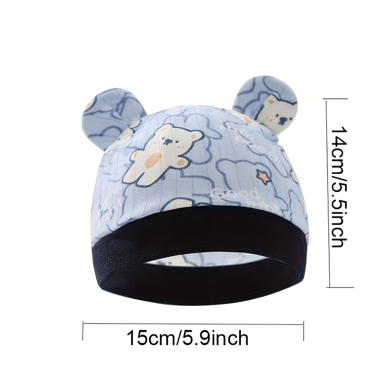 3pcs Newborn Baby Hat With Bear Ears Infant Beanie Caps 0-3 Months