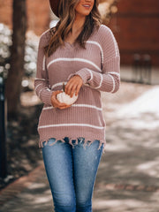 Casual Stripe Print Drop Shoulder Sweater