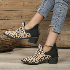 Leopard Print Ankle Boots Chunky Heeled Chelsea Boots