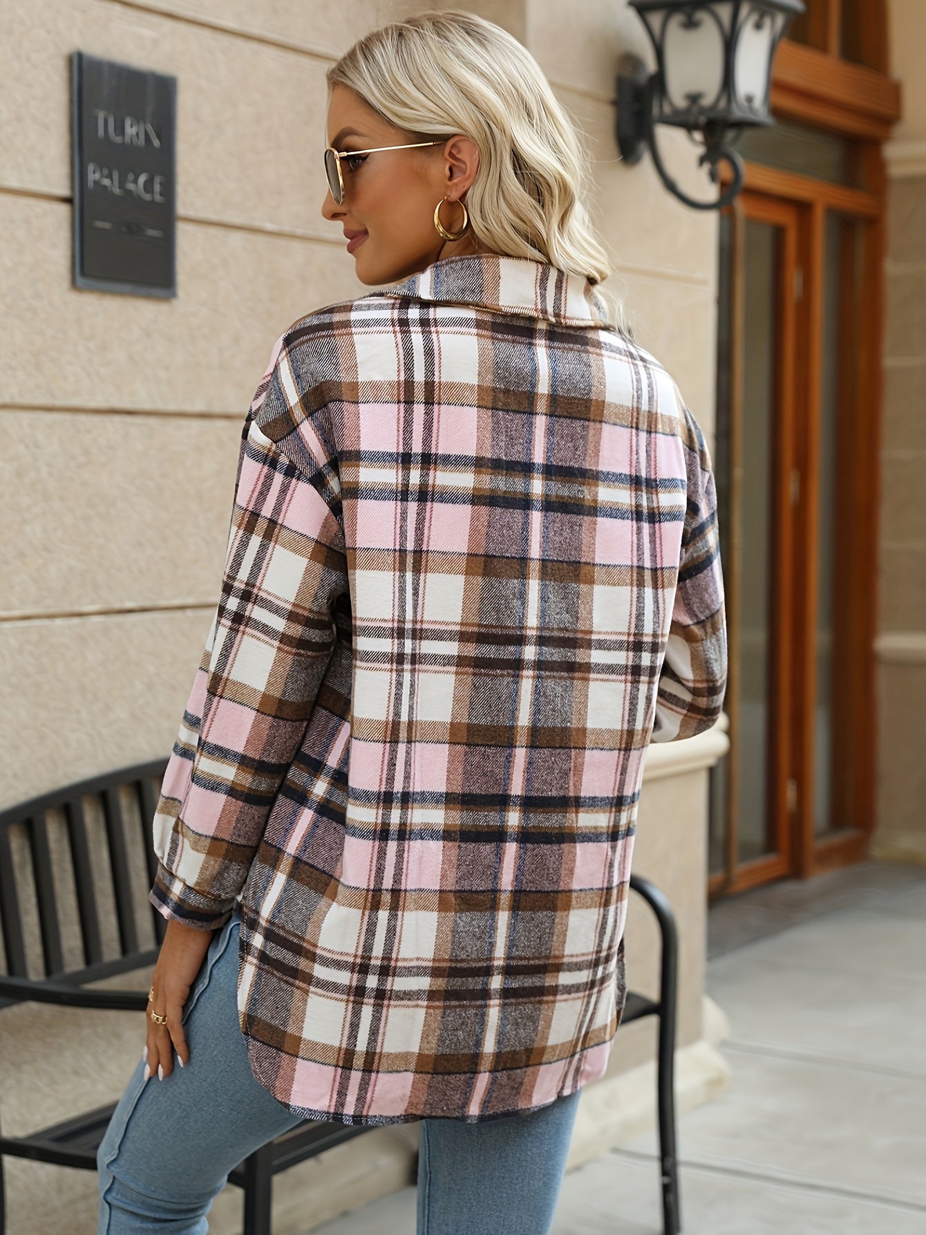 Plaid Print Long Sleeve Shirt Button Casual Sports Shirts Top For Fall