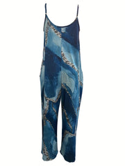 Marble Print Wide Leg Cami Jumpsuit Sleeveless Casual Jumpsuit