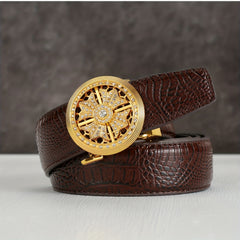 Crocodile Pattern Automatic Buckle Belt Faux Diamond Inlaid Belt