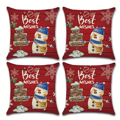 Christmas Snowman Snowflake Pillow Cover Red 4pc