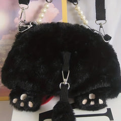Cartoon Plush Cat Shoulder Bag Crossbody Bag Coin Purse Mobile Phone Bag