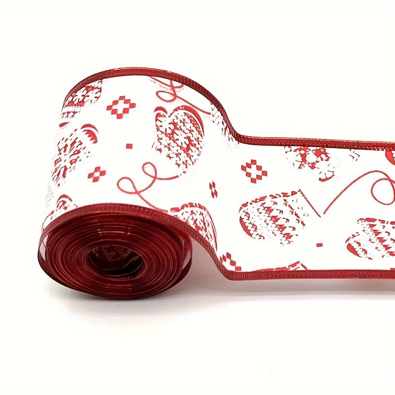 4.57m Christmas Candy Wired Edge Ribbon Red Candy Cane Fabric Craft Ribbon