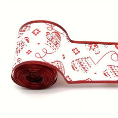 4.57m Christmas Candy Wired Edge Ribbon Red Candy Cane Fabric Craft Ribbon