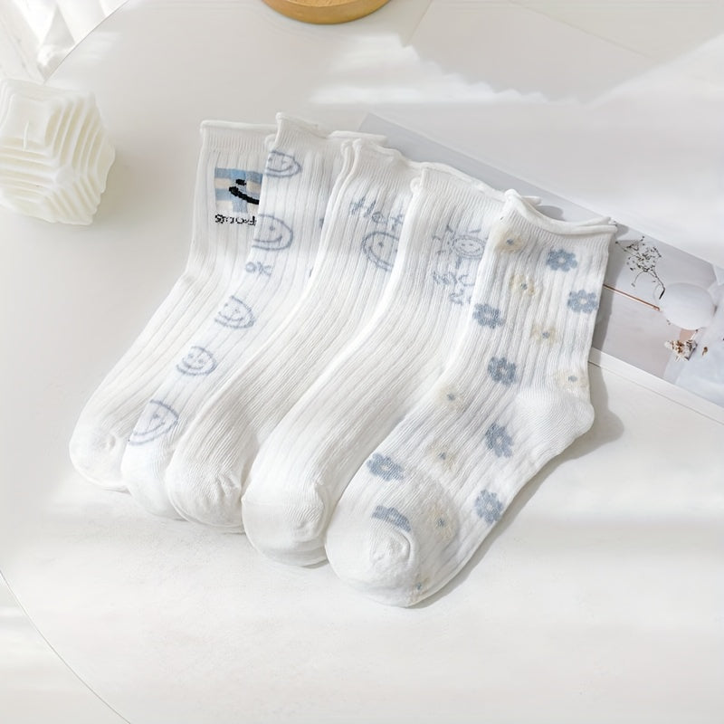 5 Pairs Women's Floral Print Socks
