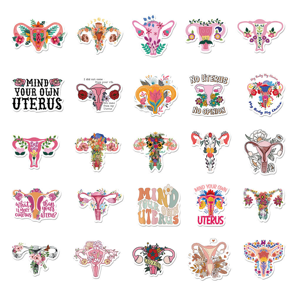 50pcs Uterus Flower Stickers Self-adhesive Waterproof DIY Doodle Stickers